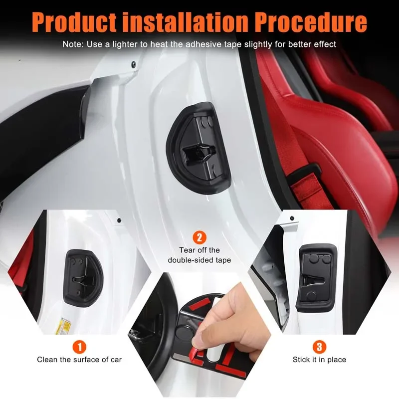 

For Chevrolet Corvette C8 2020+ ABS Black Car Door Bolt Lock Protective Cover Decorative Sticker Car Interior Accessories