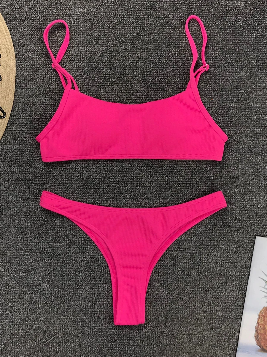 Sexy Plain Bandeau Bikini Swimsuit Woman 2023 Solid Swimwear Women Bathing Suit Swimming for Female Thong Brazilian Bikinis Sets