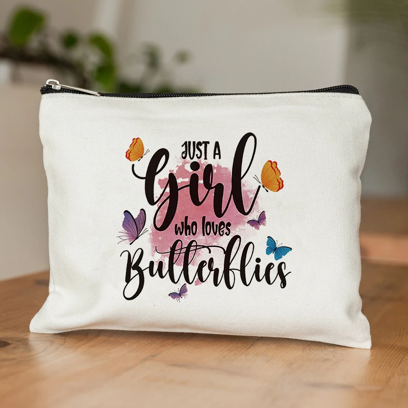 

Niece Just a Girl Who Loves Butterflies Makeup Bag Women Graduation Travel Canvas Cosmetic Pouch for Butterfly Lovers Friendship