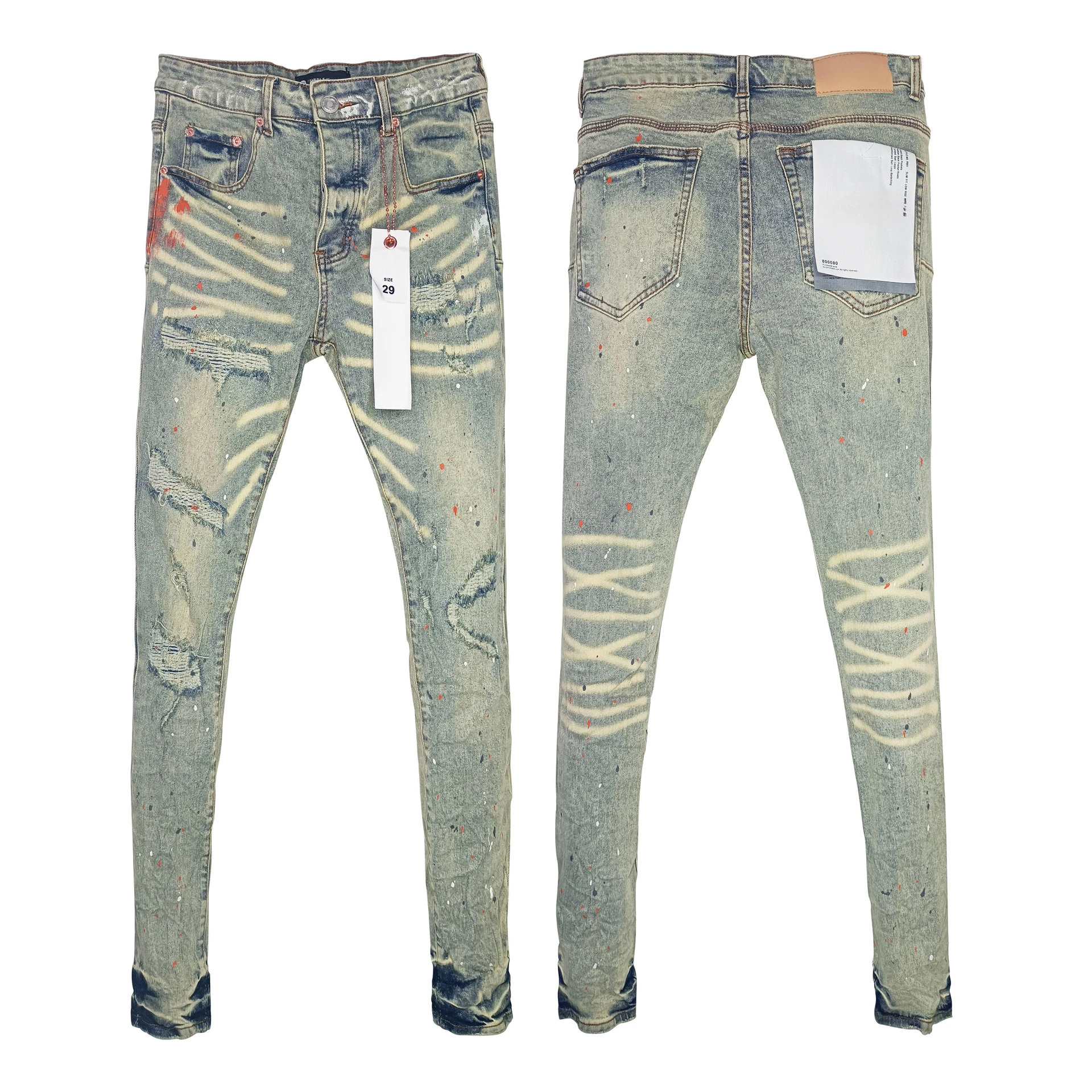 

Purples Jeans American Street High Street Thin Stretch Casual Ripped Patch Yellow Mud Jeans Brands Pants