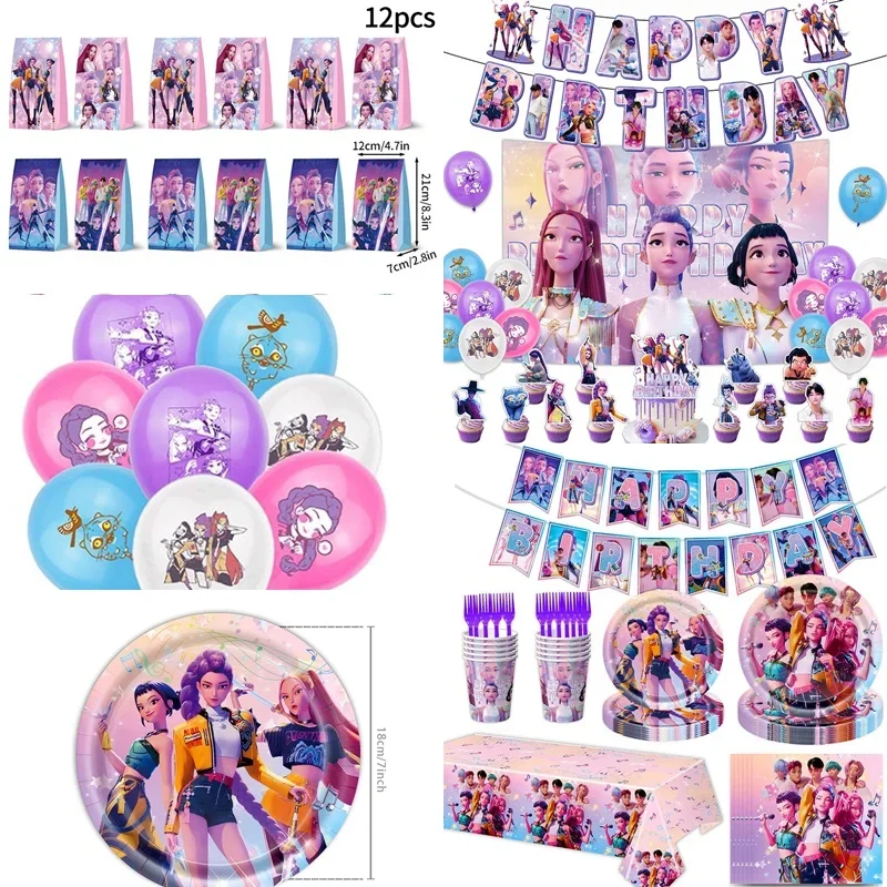 Kpop Demon Hunter vaisselle d'anniversaire Huntrix Kpop fournitures de fête d'anniversaire porte-clés décoration de fête ensemble de vaisselle décoration de fête