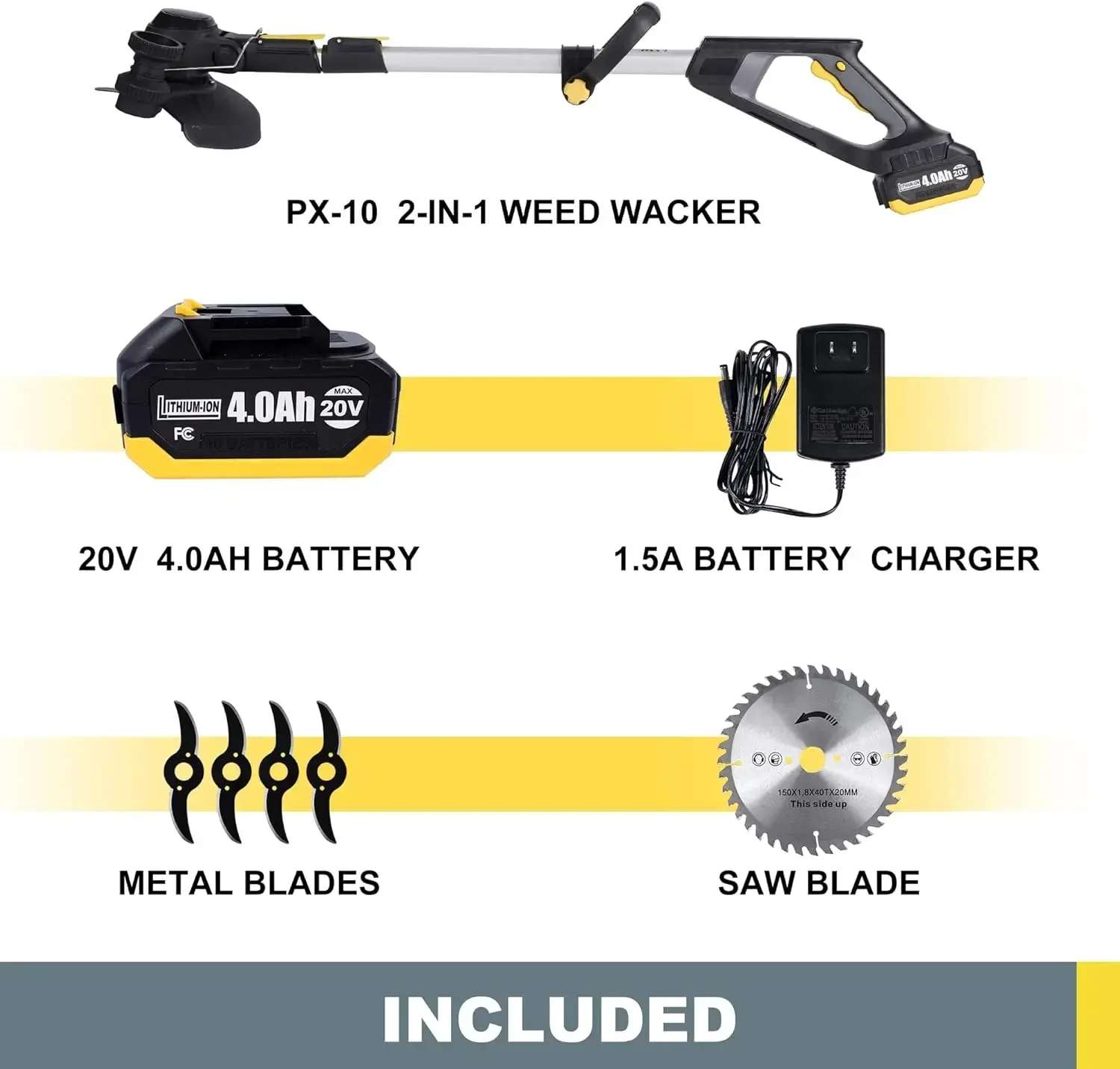 Wacker Cordless, PATIOX Electric Weed Trimmer Rechargeable, One 4.0 Ah Battery Powered Weed Whacker, Grass Trimmer with Blade, H