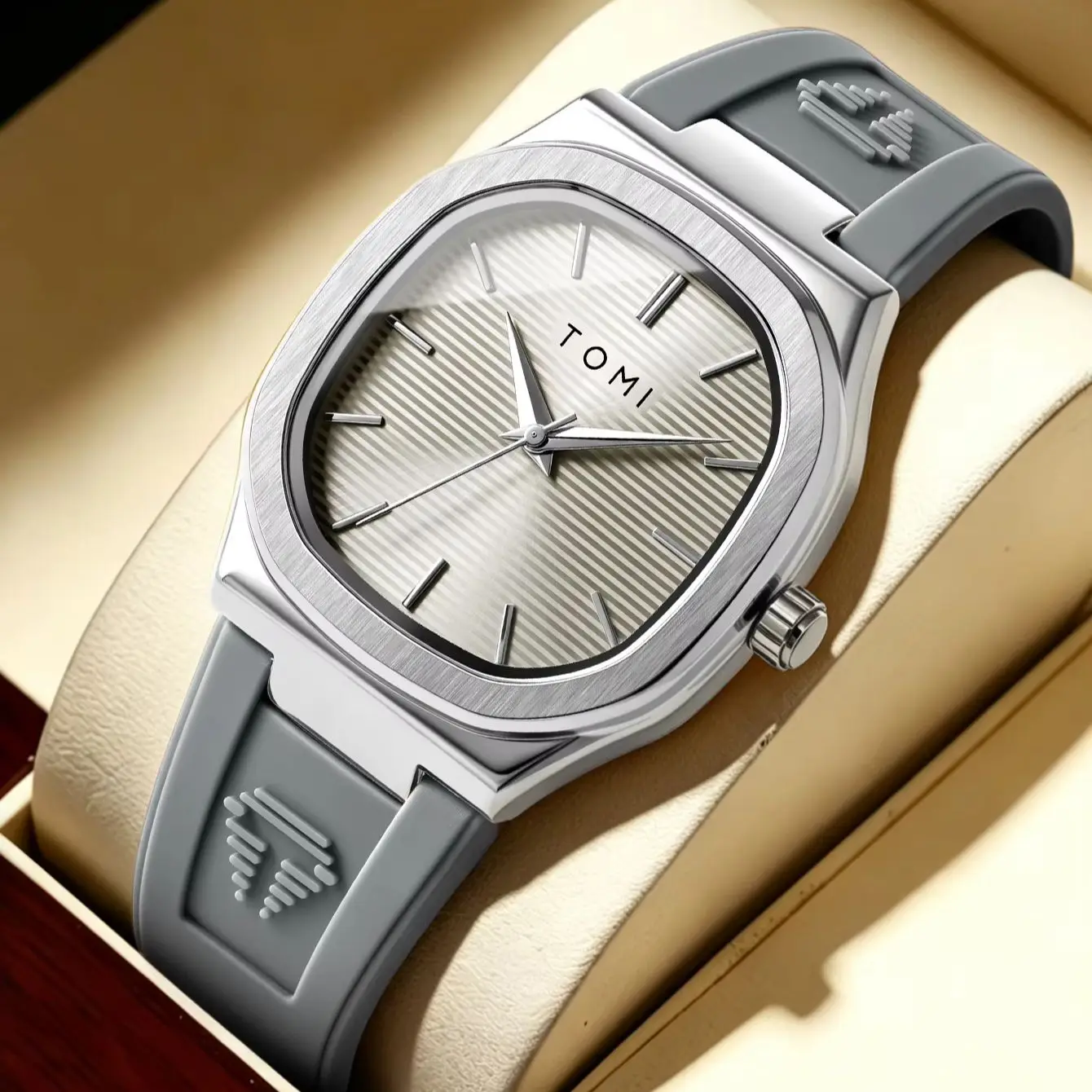 TOMI 2026 New Fashion Men's Quartz Watch Simple Square Dial Rubber Strap Waterproof Analog Wristwatch image 6