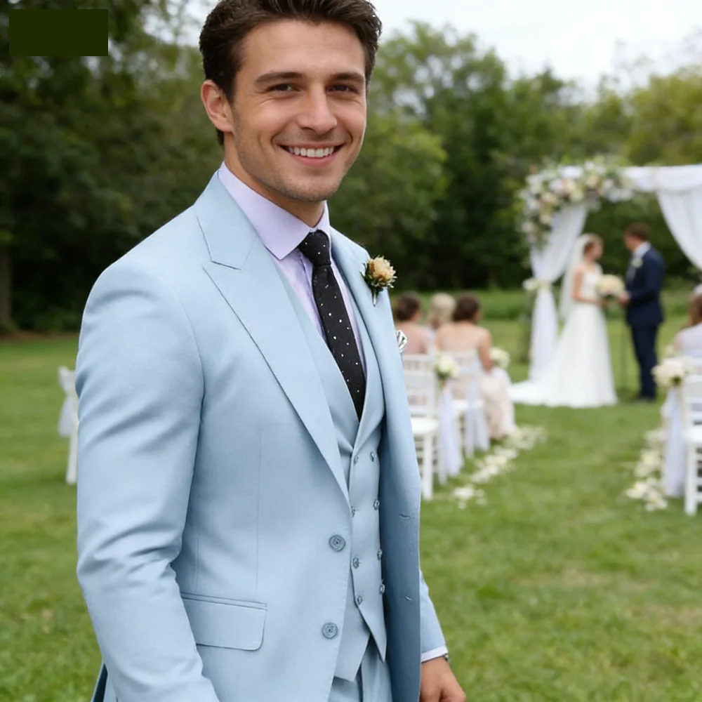 

Elegant Pink 3 Piece Slim Fit Men's Suits with Vest And Pants for Wedding Groom Tuxedo Prom Formal Male Party Business Blazer