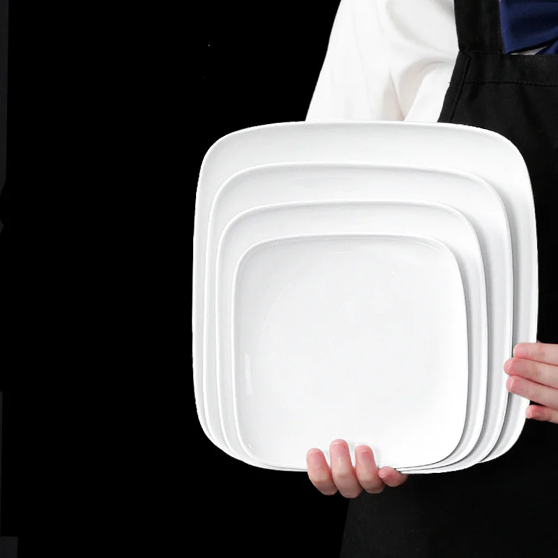 Melamine White Dinner Plate Fast Food Square Dishes School Rice Meal Serving Trays Cheap Hotel Table Decoration and Accessories
