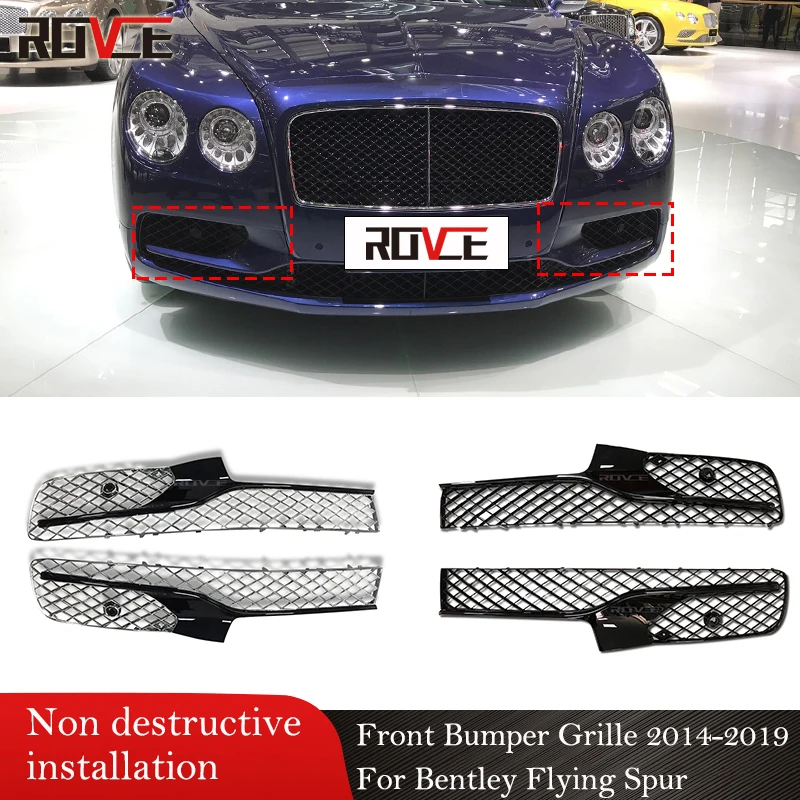 ROVCE Front Bumper Grille Grid  Grill Auto Part For Bentley Gallop Flying Spur 2014-2019 4W0807647 4W0807648 Car Accessories