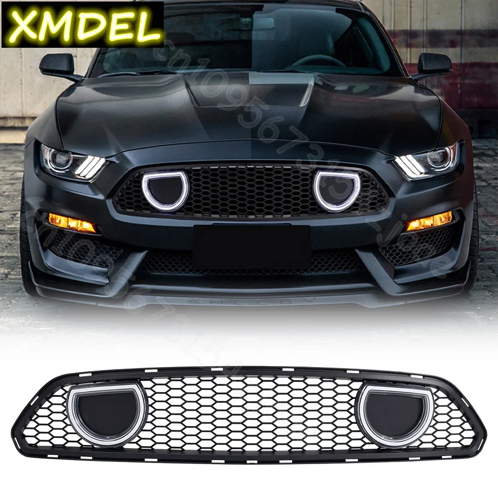 Front Grille with Light for Ford Mustang GT500 2015 2016 2017 Modified Mach1 Style Bumper Net Radiator Grill Mask Accessories