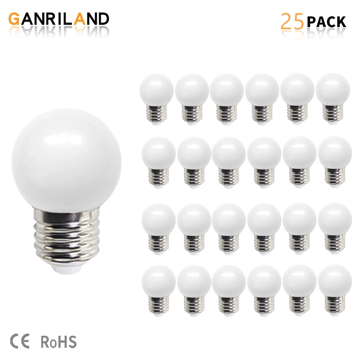 GANRILAND 1W Waterproof Plastic G45 White String Light Bulbs E27 220V Warm White 2700K Garden Outdoor Christmas Decor Mini Bulb