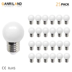 GANRILAND-bombillas de plástico G45 impermeables, 1W, cadena blanca E27, 220V, Blanco cálido, 2700K, minibombilla para decoración de jardín y Navidad al aire libre