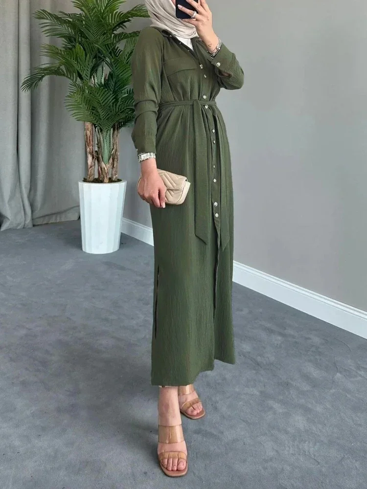 Autumn Muslim Dress for Women Abaya Button Up Cadigan Jalabiya Casual Shirt Dresses Dubai Abayas Kaftan Vestidos Arab Long Robe