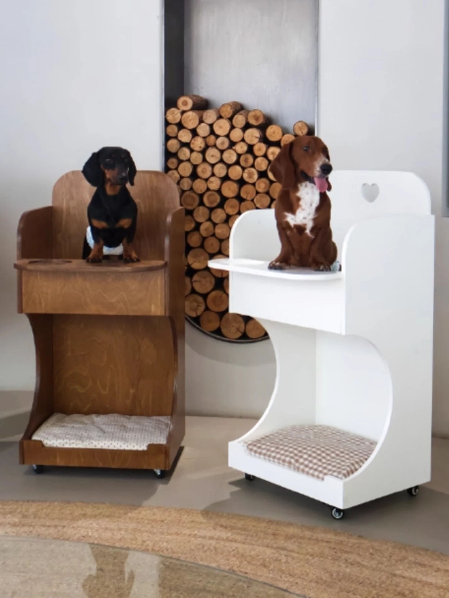 ペット用ダイニングカー 猫と犬用 移動式ダイニングテーブル 椅子 ダブルペット家具