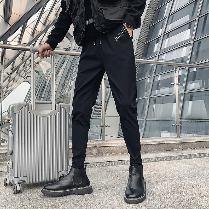 

Pantalones Hombre, новые мужские брюки на весну и лето, облегающие повседневные брюки для бега в полный рост с вышивкой букв, мужская одежда 36