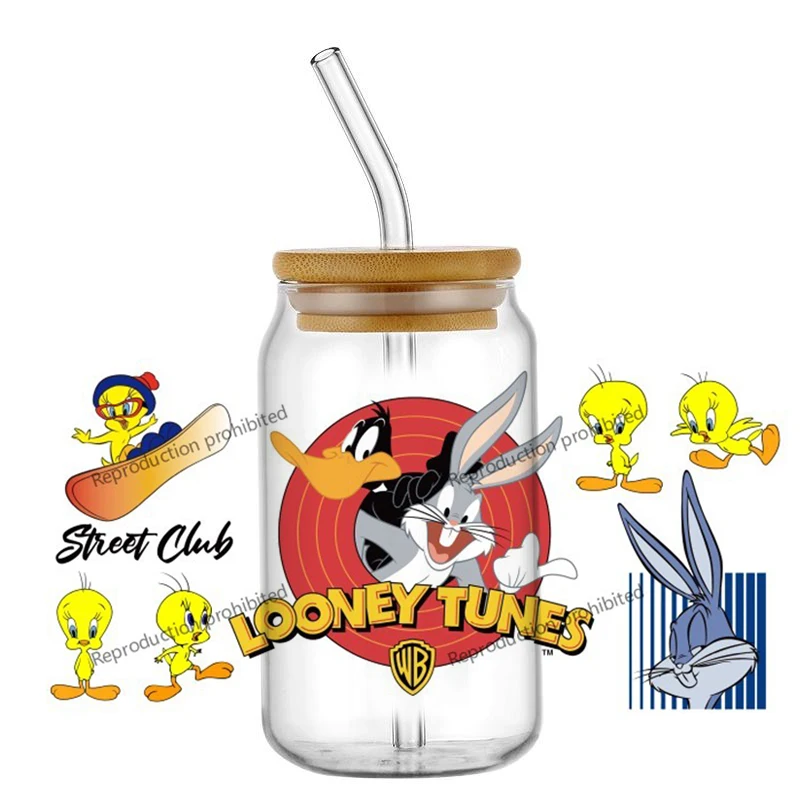 40 Nuevos Diseños de Calcomanías 3D Divertidas de Bugs Bunny, Envoltura para Vasos UV DTF para Vasos Libbey de 16 oz, Adhesivo de Transferencia para Tazas con Dibujos Animados de Conejos