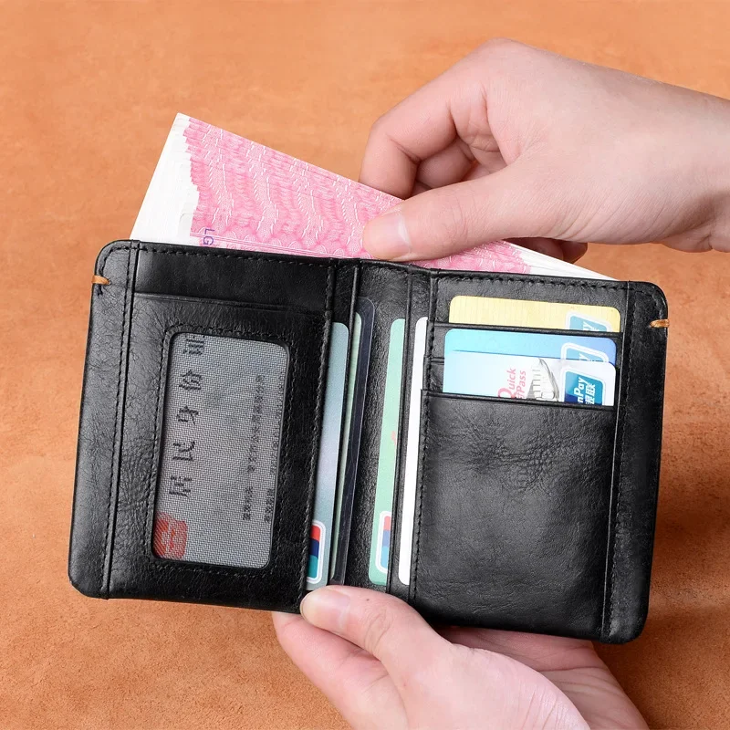 Top Layer Cowhide Walet Soft Genuine Leather Wallet Mens Credit Card Holder Luxury Moneybag Black Stylish Simple Wallets for Men