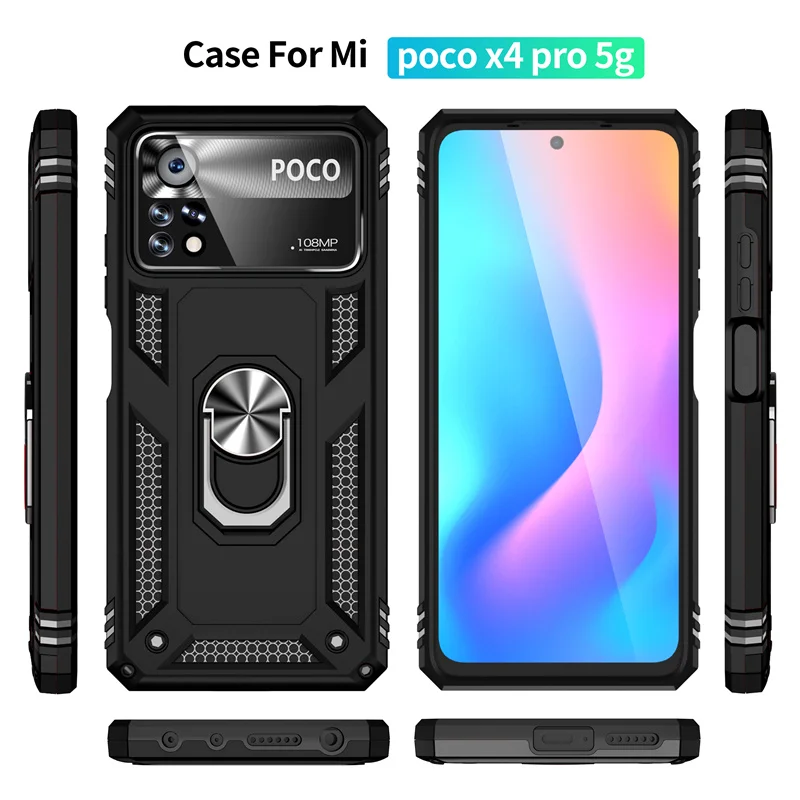 For Xiaomi Poco X4 Pro Case Magnet Metal Ring Armor Shockproof Coque For Poko Poxo Little X4 Pro X4Pro Pocox4pro 5G Bumper Case