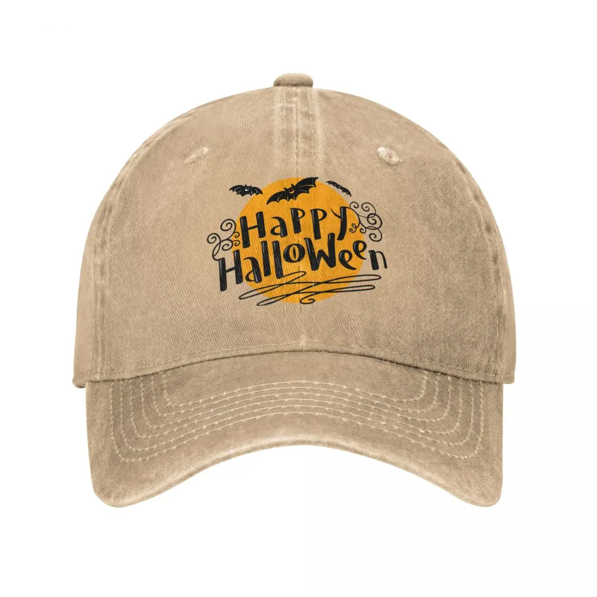 Happy Halloween Baseball Cap For Unisex Teens Moon and Bats Vintage Trucker Hat Fitted Retro Sun-Proof Outdoor Sun Baseball Caps