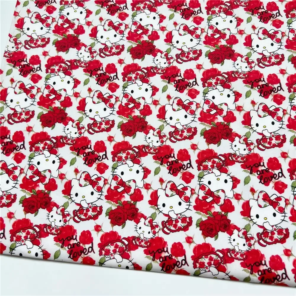 45x140cm Sanrio Hello Kitty 100 Cotton Fabric Cloth Sewing Quilting Fabrics For Patchwork Needlework Diy Handmade Accessories