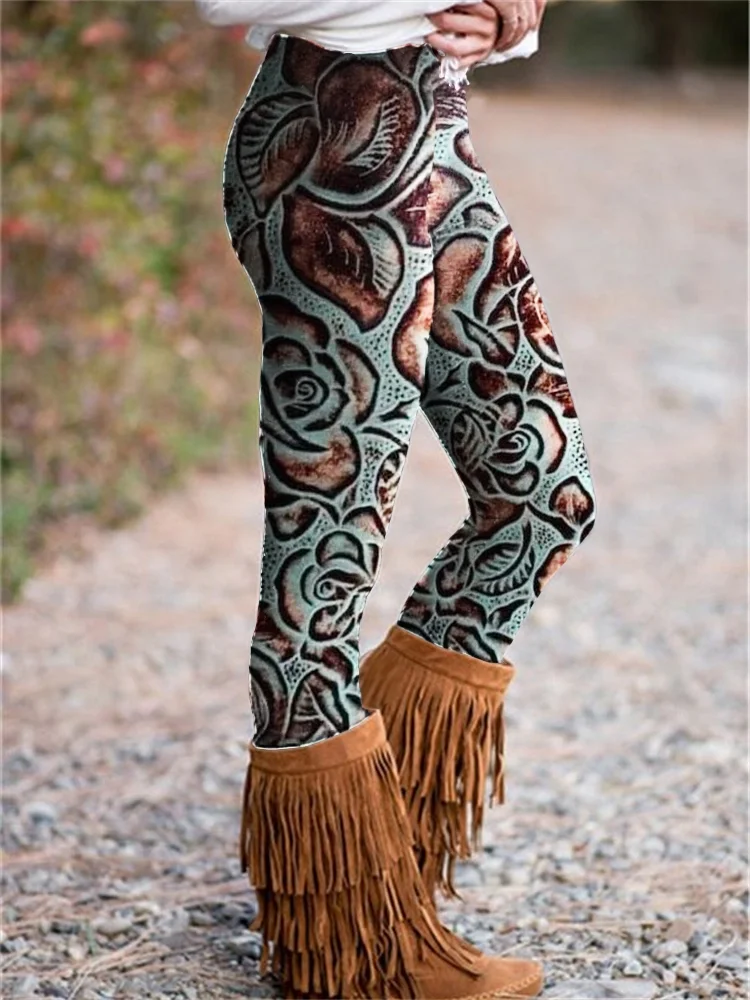 

2026 Women's Leggings retro floral leggings Stretchy Slim Tights Sexy Fashion Yoga Pants Trendy Cool Workout Trousers