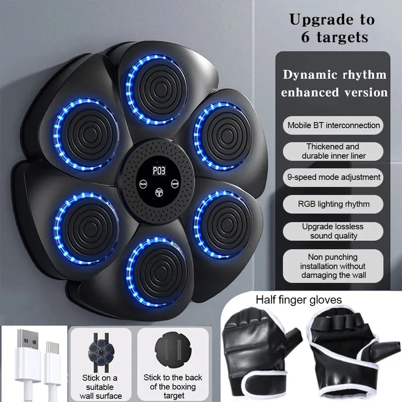 New Smart Music Boxing Machine Adult/Children Muscle Bodybuilding Trainer RGB Light Wall Target Boxing Training Equipment