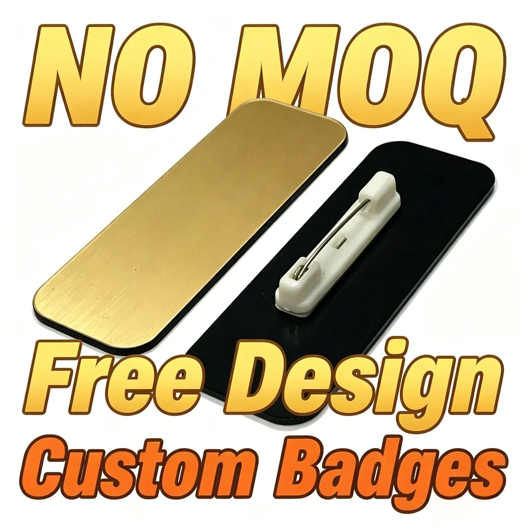 Custom Name Tags Blank Metal Pin Badge Engraved Logo Customizable Staff Name Plate Brooch For Business Uniform