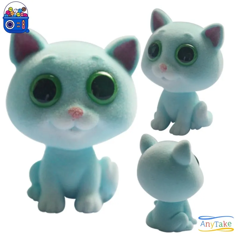 Figura de juguete cápsula Gashapon japonesa, figura de acción de gato con cabeza grande y flocado, modelo en miniatura, decoración de muñeca, regalo