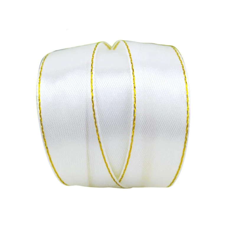 (25 Yards/roll) 25mm Gold Edge Satin Ribbon Wholesale High Quality Handmade DIY Gift Packaging Ribbons