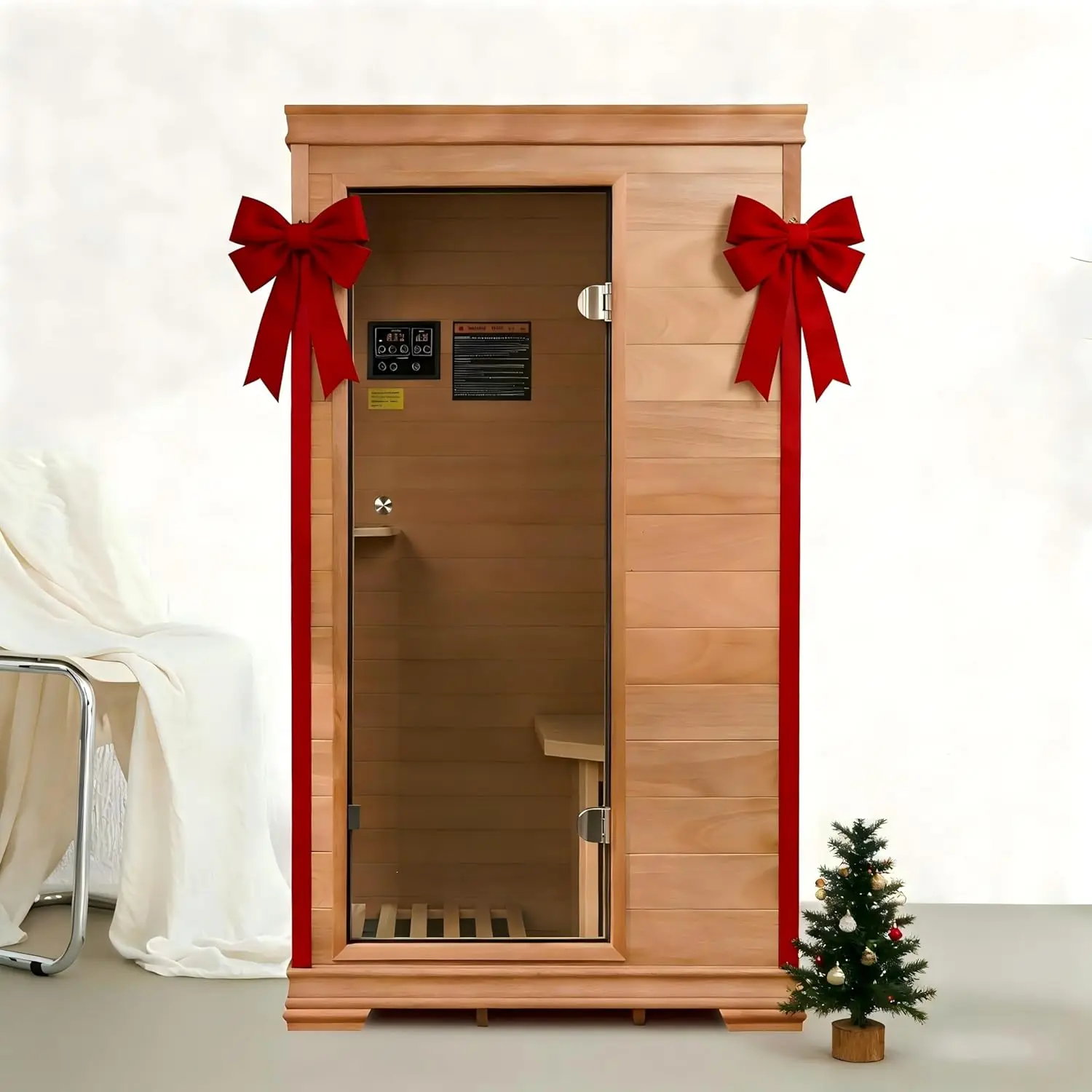 

Инфракрасная сухая сауна для одного человека для дома, сауна-бокс с низким уровнем ЭМИ, премиальная деревянная конструкция с карбоновыми панелями 960 Вт, на заказ