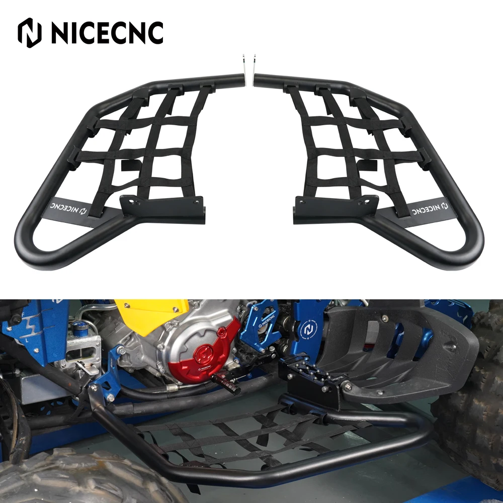 NICECNC Nerf Bars Foot Heel Pegs Guard With Net For Yamaha Raptor 700R 2009-2023 700 2006-2023 Aluminum