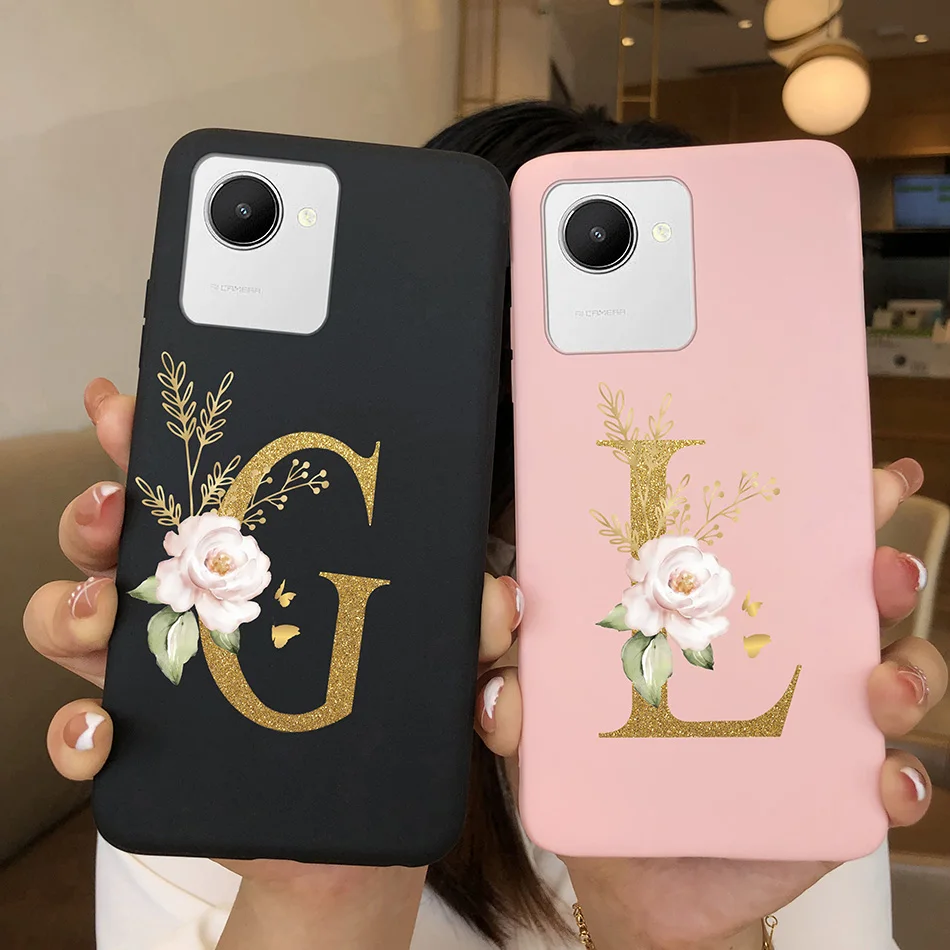 For OPPO Realme C30 C31 Case Surname Letter Rose Matte Silicone Anti Slip Phone Cover For RealmeC30 C 31 Bumper Shell Funda Capa