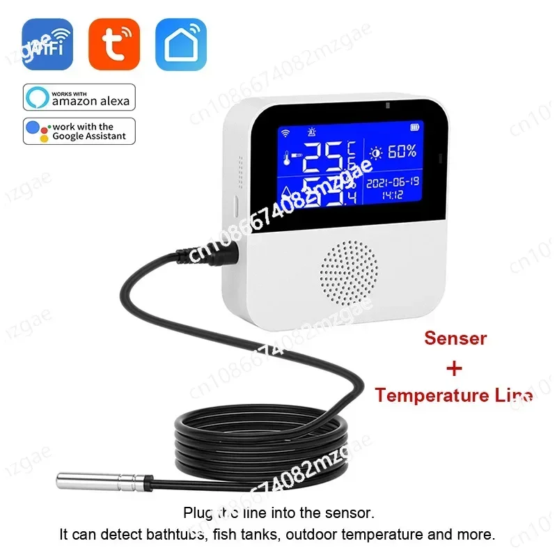 

Wi-Fi Tuya Smart Life светодиодный дисплей датчик температуры и влажности гостиная офис Крытый аквариум детектор температуры воды линия