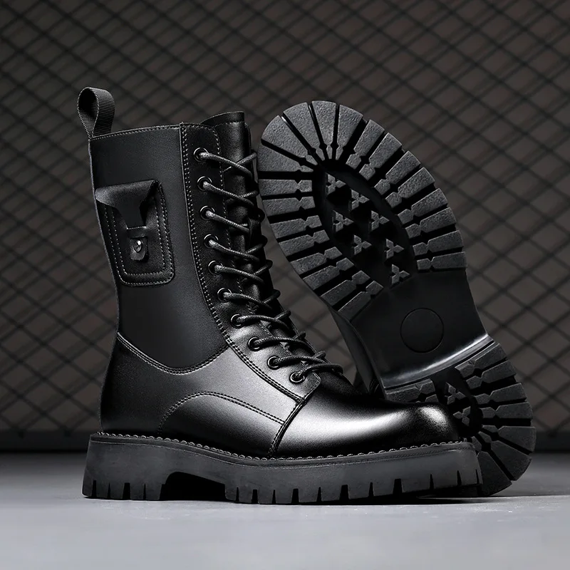 

men fashion stage nightclub high motorcycle boots designer platform shoes cowboy original leather boot cool long knight botas