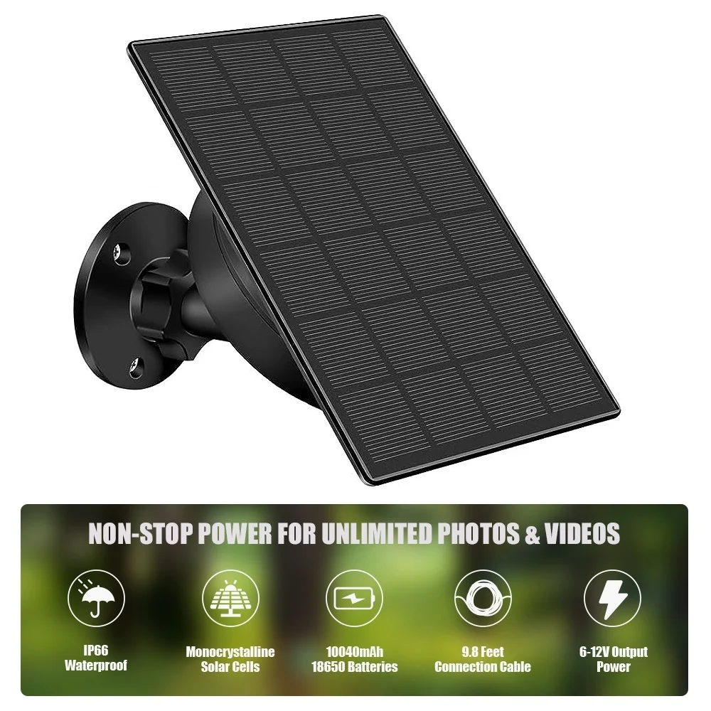 

Hunting Camera Solar Panel Charger, 5W Solar Panel Power Built-in 10400mAh Battery, Solar Charger Kit 6V 9V 12V For Trail Camera