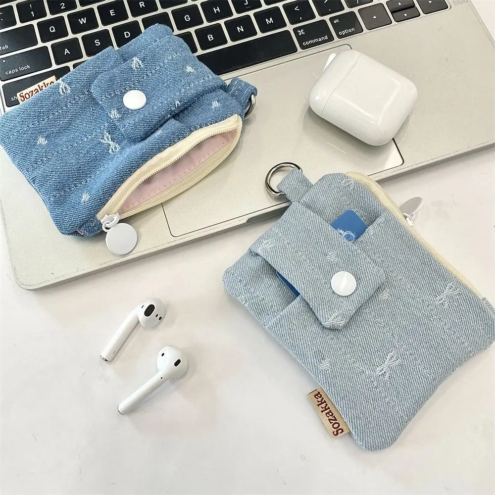 

Korea Style Denim Bow Card Bags Large Capacity Portable Mini Storage Pouch Coin Purse