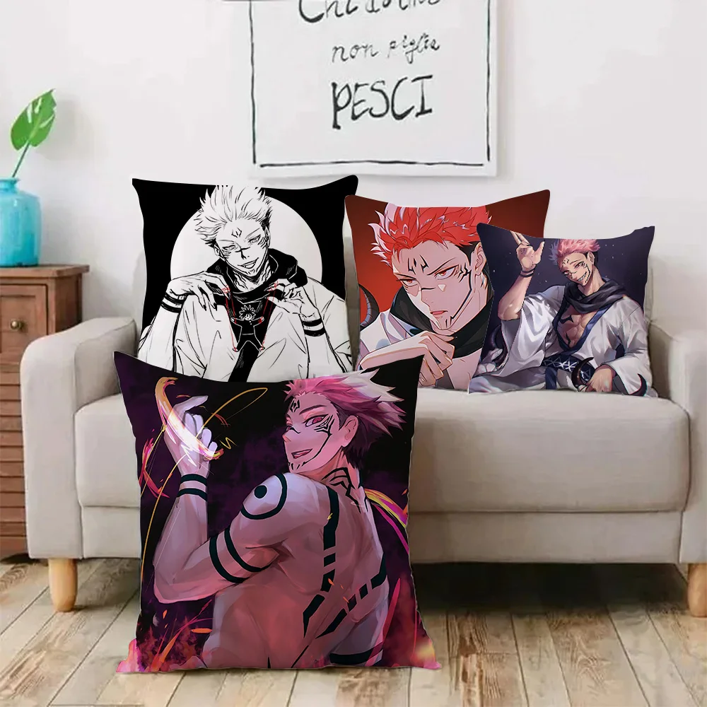 Jujutsu Kaisen Ryomen SukunaS Pillow Covers Cartoon Sofa Decorative Home Double-sided Printing Short Plush Cute Cushion Cover