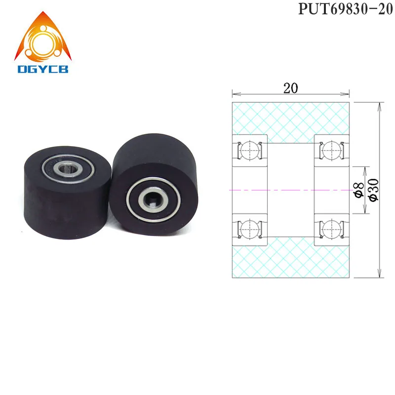 1pcs 10 mm Bore 30 mm Diameter Double 6800 Bearng PU Coated Roller 10x30x50 PUT680030-50 Rubber Flat Guide Wheel 10*30*50