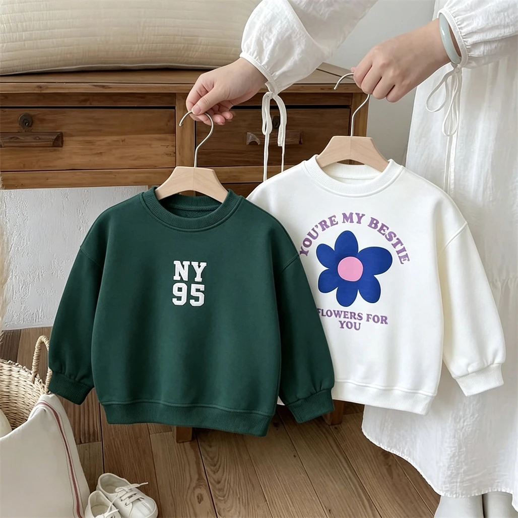 Printed Sweatshirts Long-sleeved Tops Children Spring Autumn Clothes Boys Girls Round Neck Pullovers Simple Versatile Hoodies