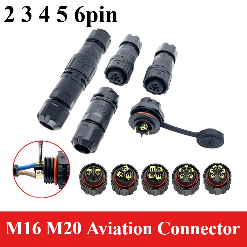 

M16 M20 Self-locking Solder-free Butt Plug 2 3 4 5 6pin Panel Type Aviation Connector 10A 15A 25A Front/Rear Installation Socket