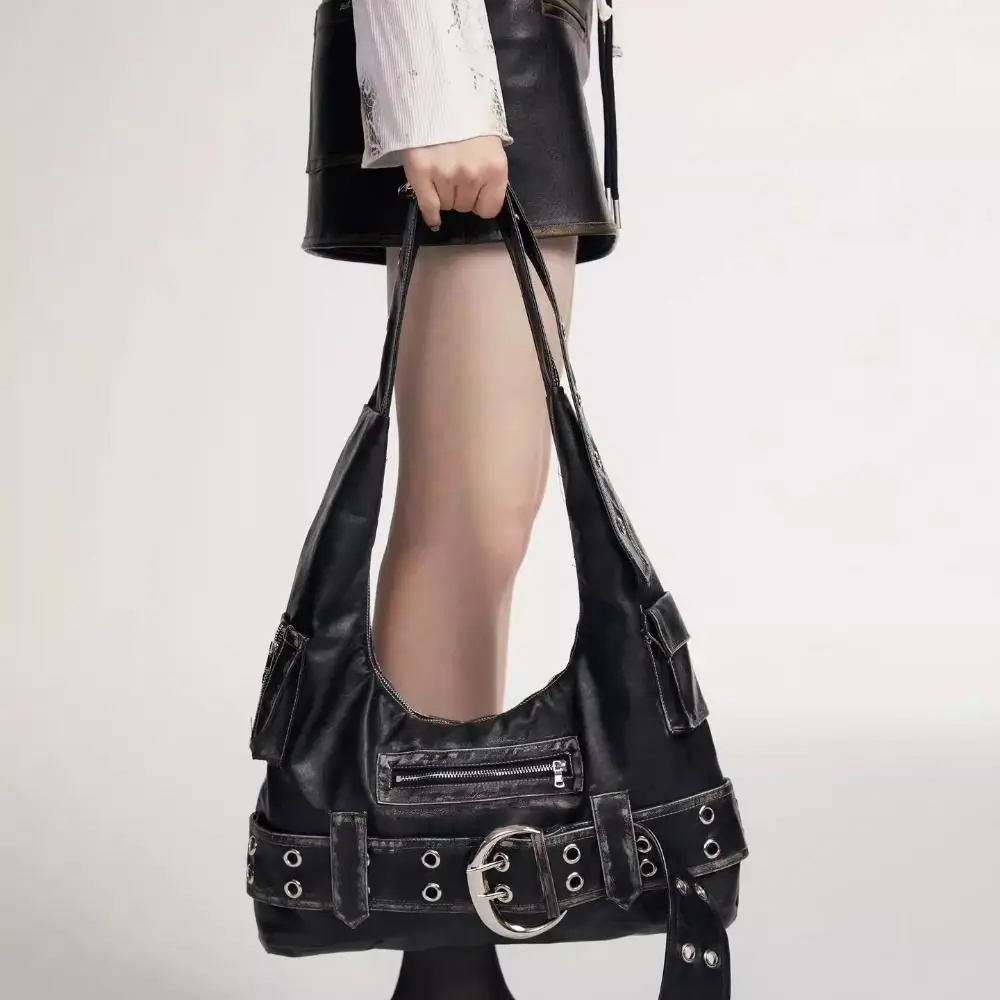 

Trendy Metal Stud Rivet Shoulder Bag Spicy Girl Punk Style Underarm Bag Retro American Style Sweet Cool Tote Bag Girl