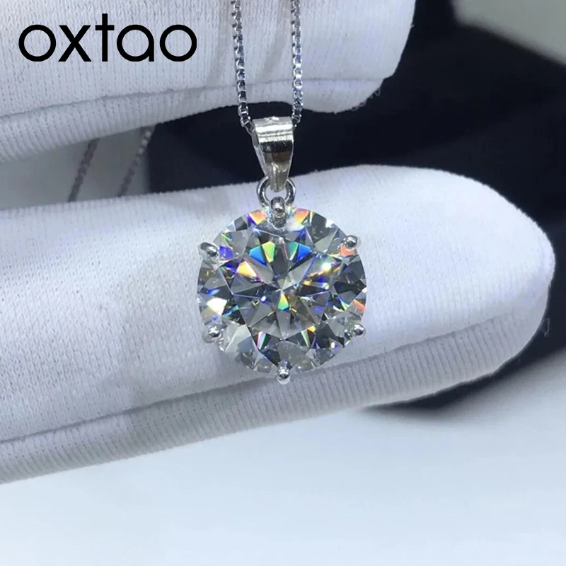 OXTAO 1ct-5ct Moissanite Necklace D VVS1 Solitaire Diamond Charm Party Wedding Necklace For Women Fine Jewelry 14K Gold Filled