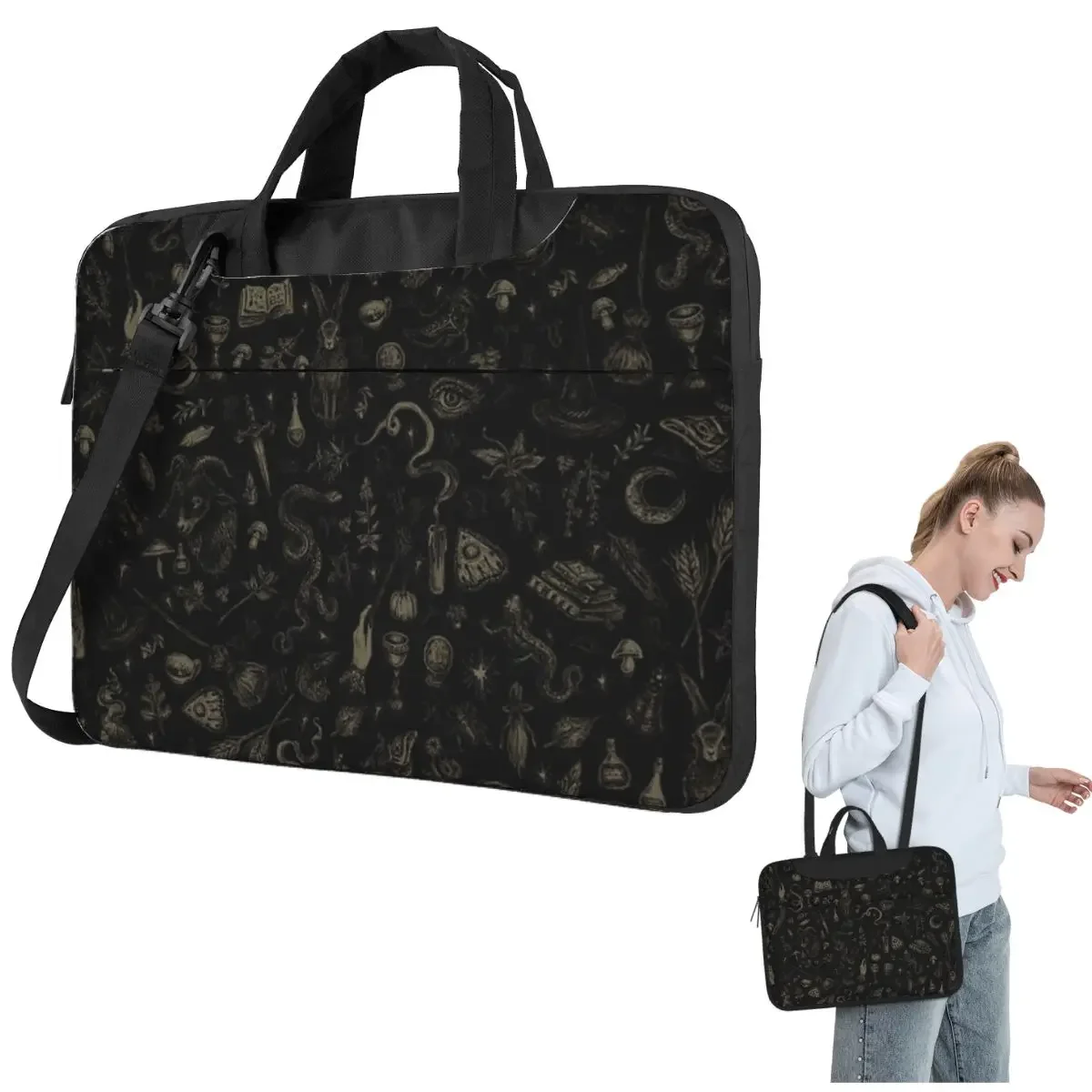 

Just Witch Things (black And Beige) Crossbody Laptop Bag Case Computer Bag Resistant Protective Notebook Pouch for Macbook Pro
