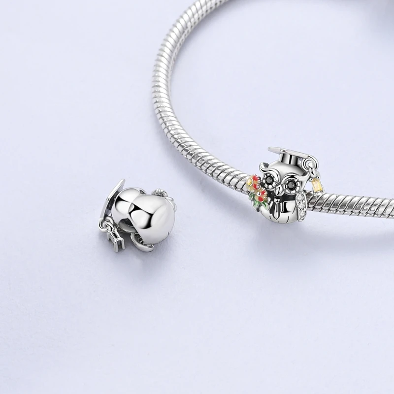 925 Sterling Silver Graduation Series Charms Bead Bachelor Cap Pencil Owl Pendants Fit Original Bracelet DIY Women Gift