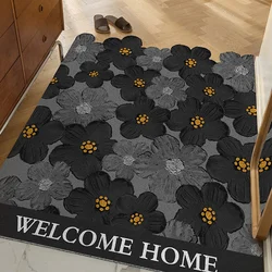Black Flower Doormat Entrance Mat Non Slip Washable Rug Shoe Scraper Floor Mats Indoor/Outdoor/Bathroom Mats Traps Dirt Carpet
