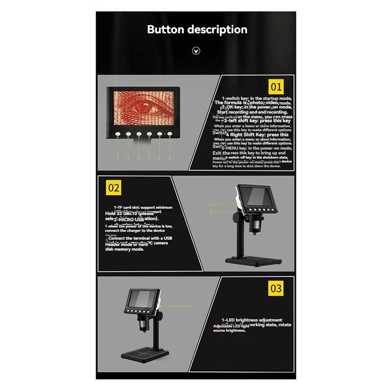 4.3 In LCD Digital Microscope 40-1000X Soldering Microscope For Error Coins USB Magnifier Micro Microscope With 8 LED