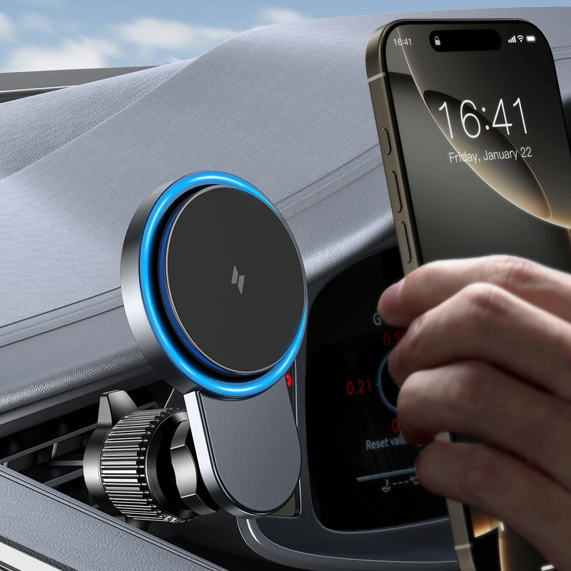 

Магнитное автомобильное зарядное устройство, держатель для телефона с охлаждающим вентилятором, беспроводная магнитная зарядка, прочный стальной крючок, вентиляционное крепление для iPhone Pro Max