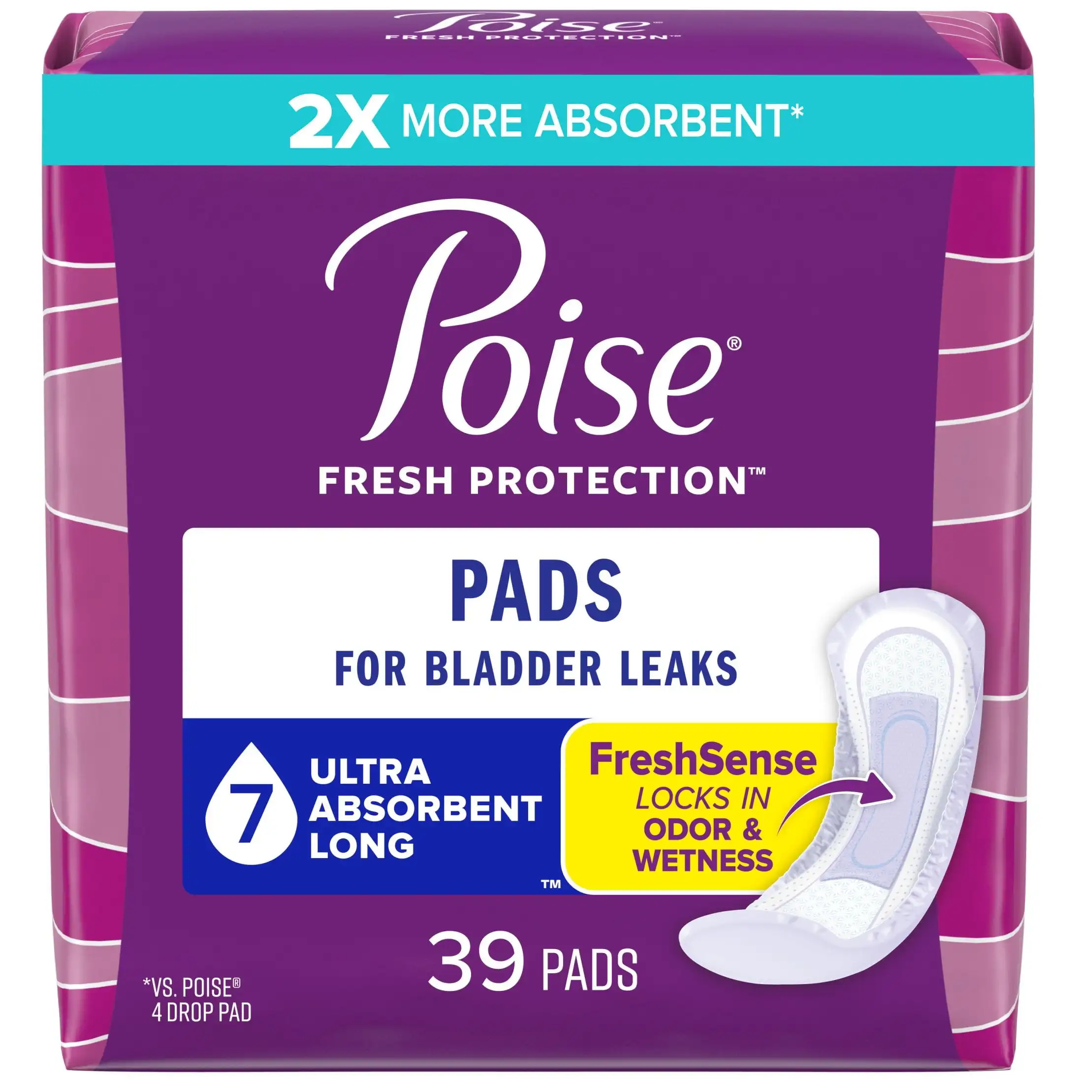 

Incontinence Pads for Women, 7 Drop Ultra Absorbency, Long Length, 39 Count