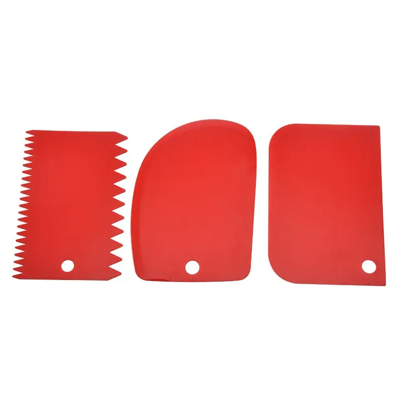 3pcs/set Red Decorating Tool Baking Dough Cutting Scraper Plastic Dough Scraper Thickened Three-Piece Cream Scraper image 3