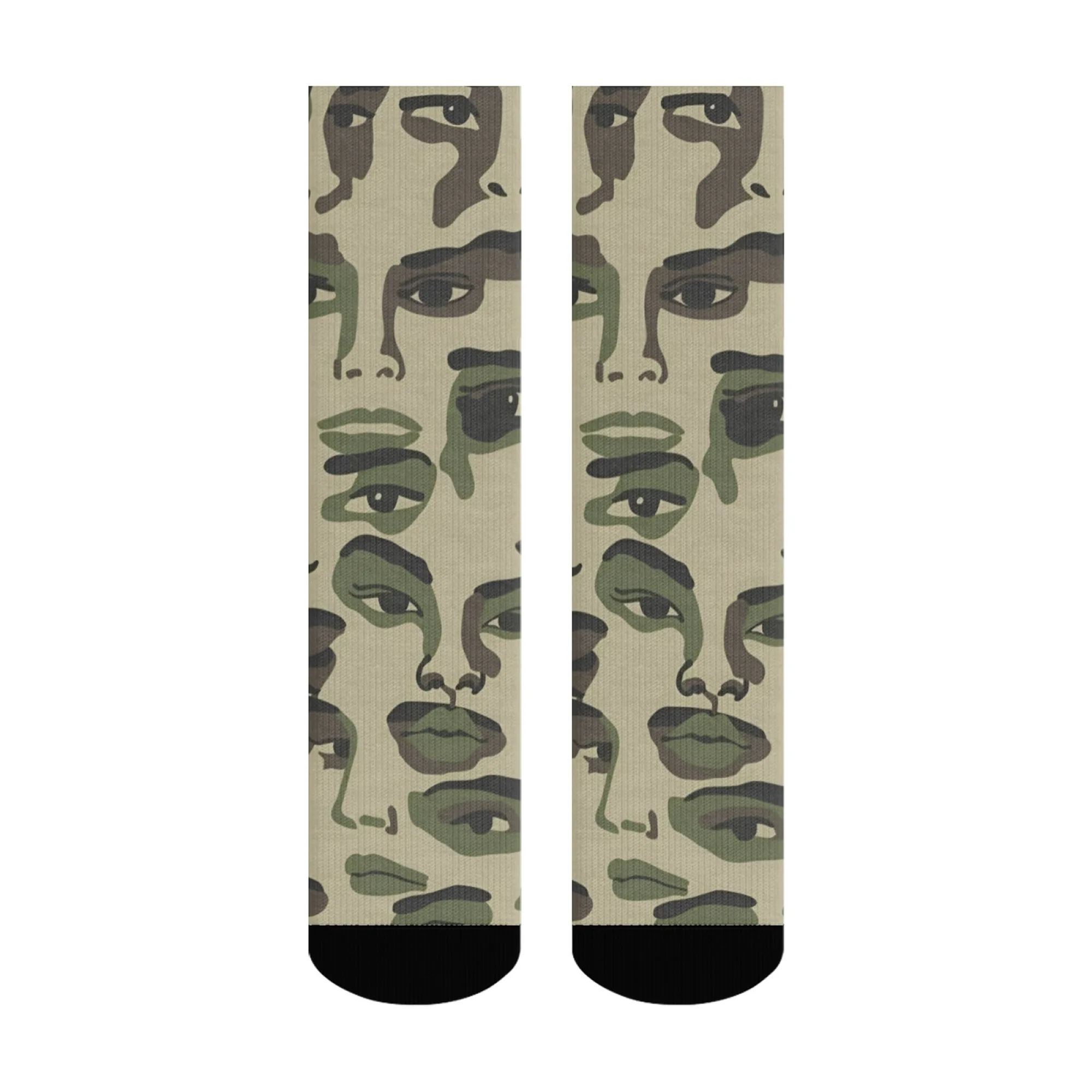 Авангардные камуфляжные носки до середины икры с художественным лицом, полное частичное лицо, коллаж с принтом, функция лица, повседневный наряд и художественный сбор