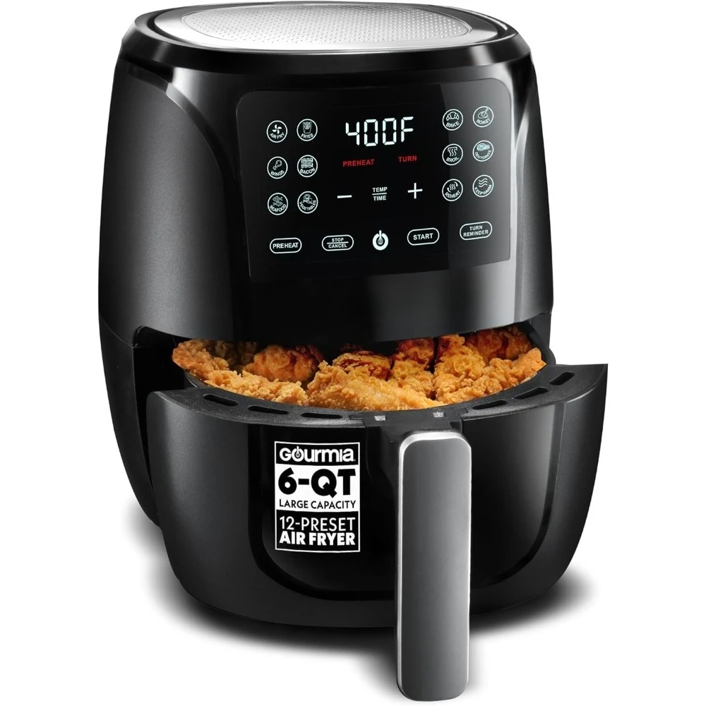 

Аэрофритюрница большой емкости 6QT с цифровым дисплеем, 12 предустановленных программ: жарка, запекание, гриль, сушка, аксессуары, пригодные для мытья в посудомоечной машине