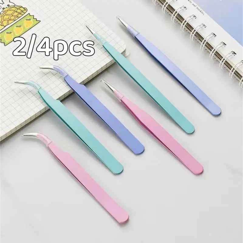 2/4pcs Eyebrow Tweezer Stainless Steel Hair Removal Clip For Eyelash Extension Tweezer Colorful Professional Makeup Beauty Tools