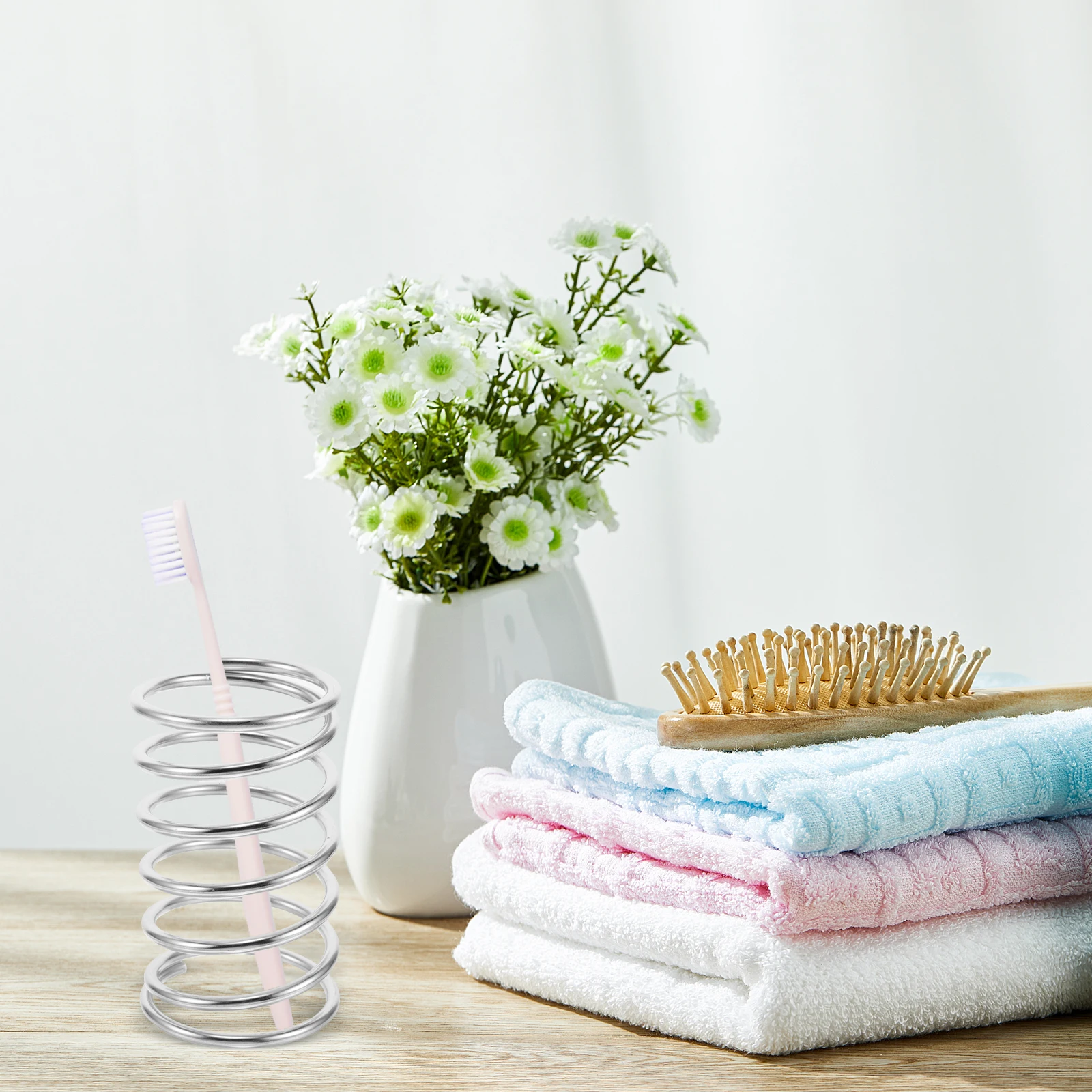 

Stainless Steel Spring Toothbrush Holder Bathroom Makeup Brush Countertop Organizer Toothpaste Stand Metal Holder